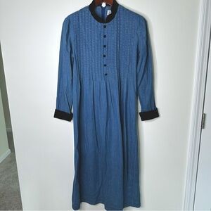 Vintage Petite Sophisticate Denim Velvet Collared Cottagecore Dress Size 8